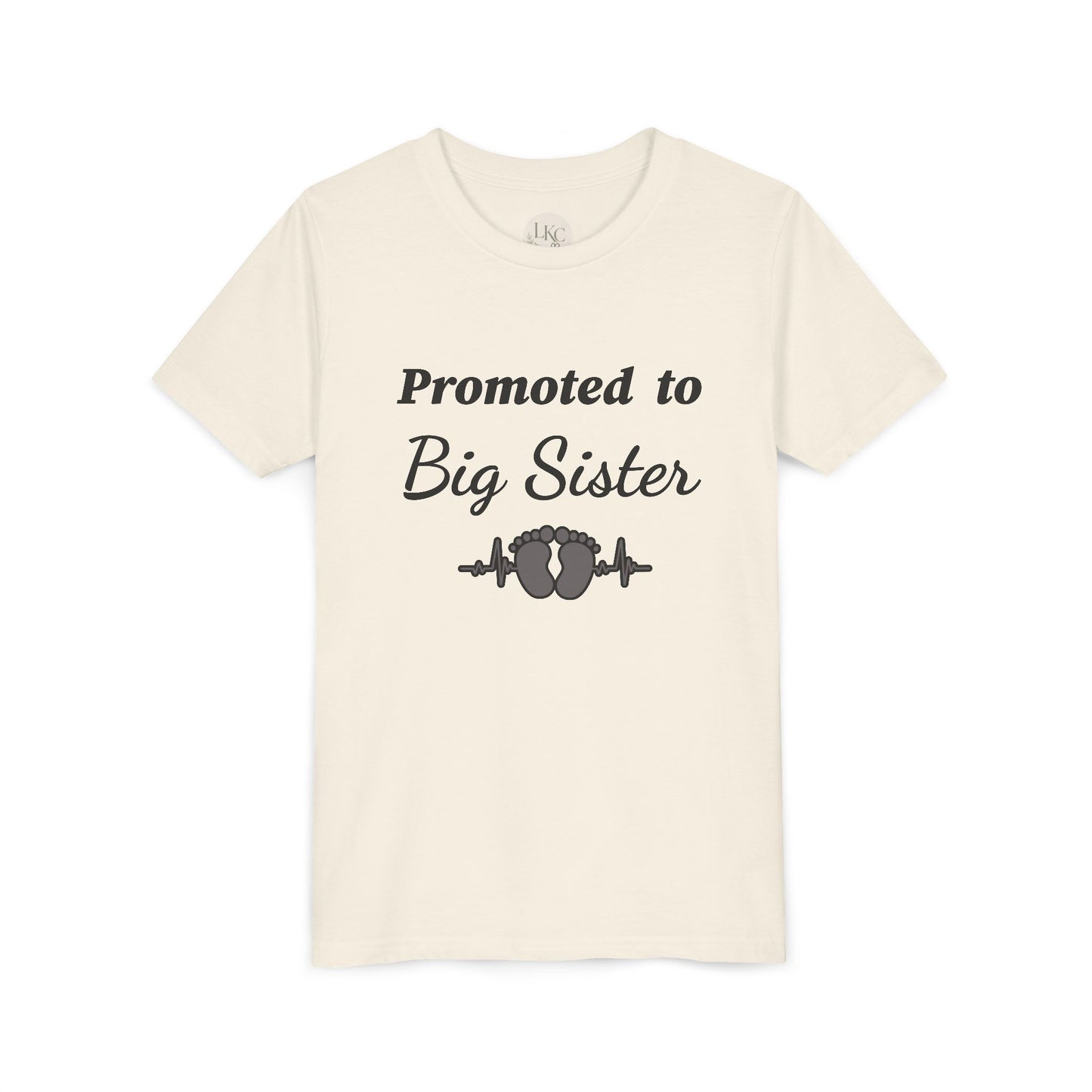 Promoted to Big Sister Youth Tee - Cute Announcement Shirt with Baby Footprint Design