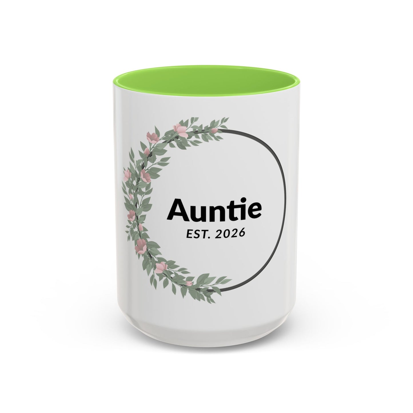 Auntie Est. 2026 Floral Accent Mug — Personalized Gift for New Aunts (11oz, 15oz)