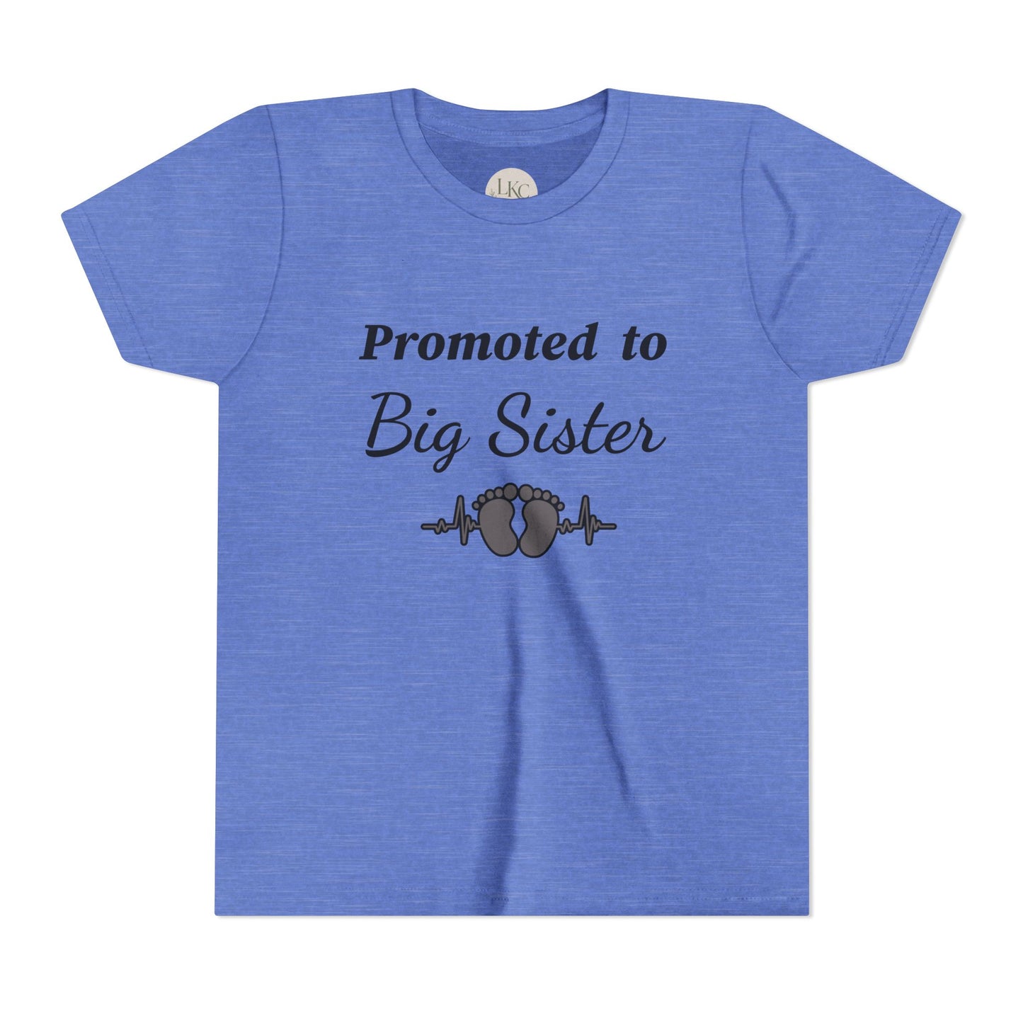 Promoted to Big Sister Youth Tee - Cute Announcement Shirt with Baby Footprint Design