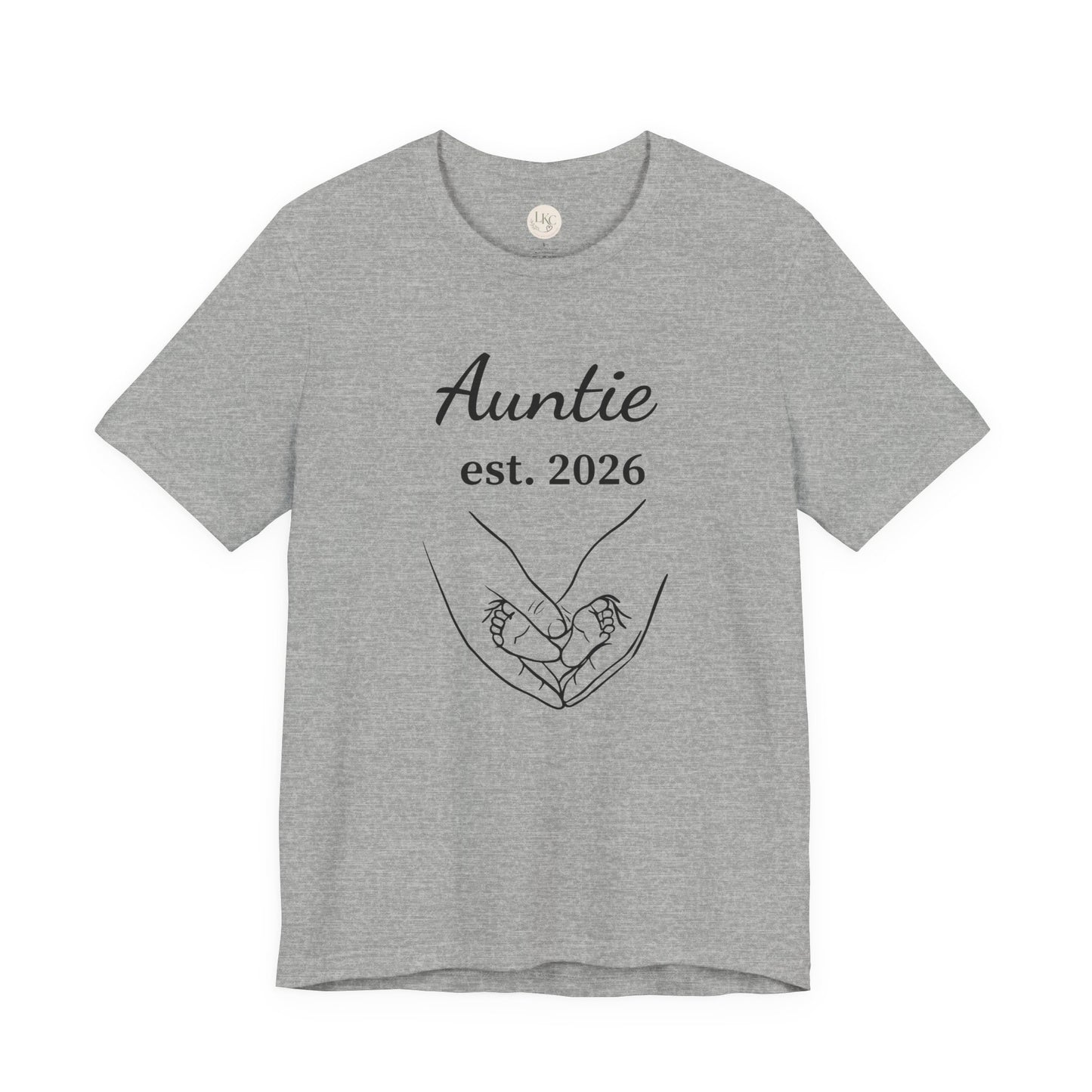 Auntie Est. 2026 Tee — New Aunt T-Shirt with Heart Hands Baby Design