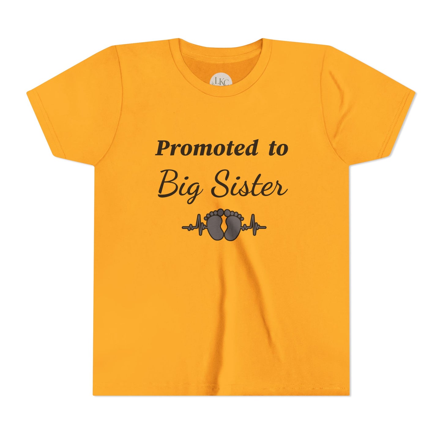 Promoted to Big Sister Youth Tee - Cute Announcement Shirt with Baby Footprint Design