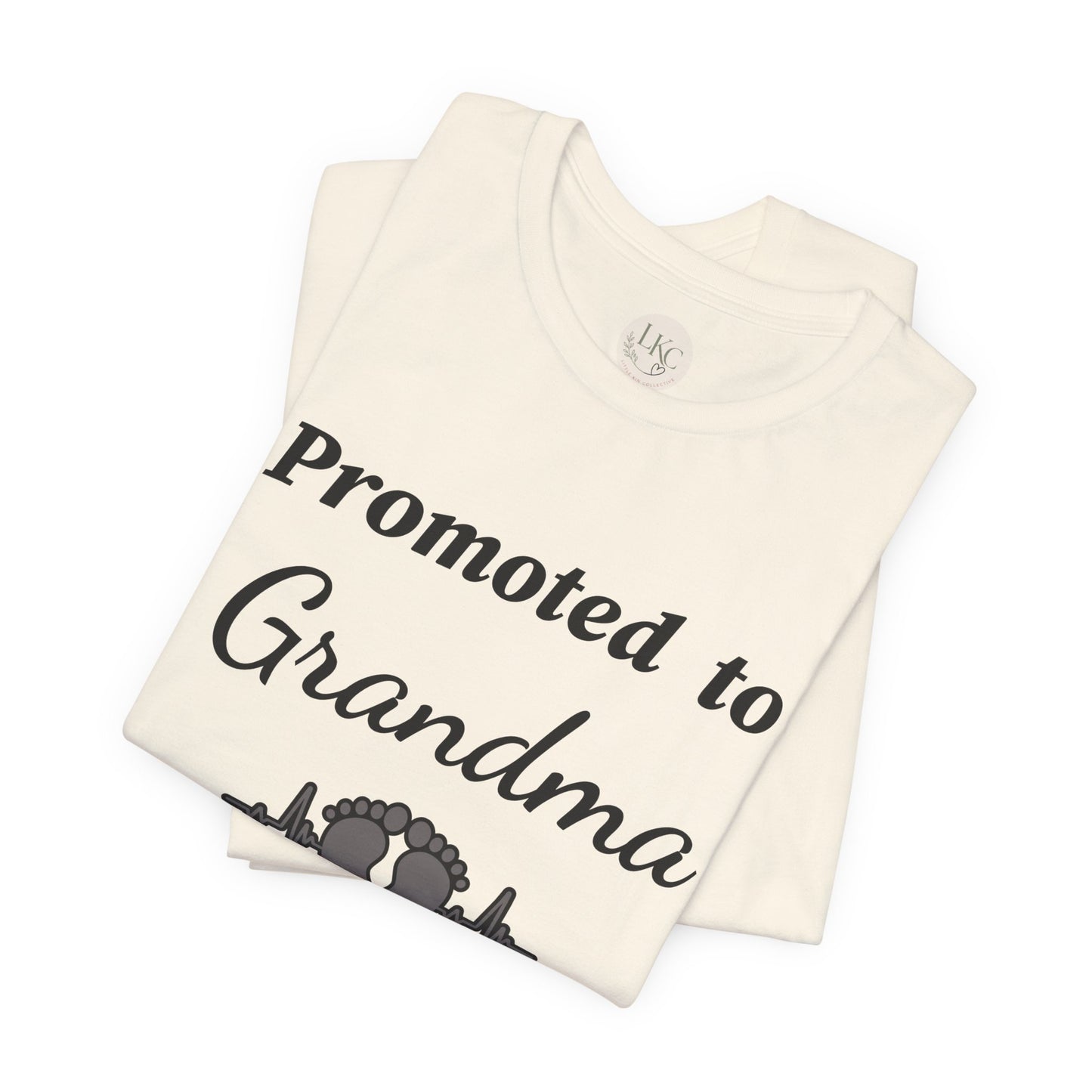 Promoted to Grandma T-Shirt — New Grandma Announcement Tee with Baby Feet Design