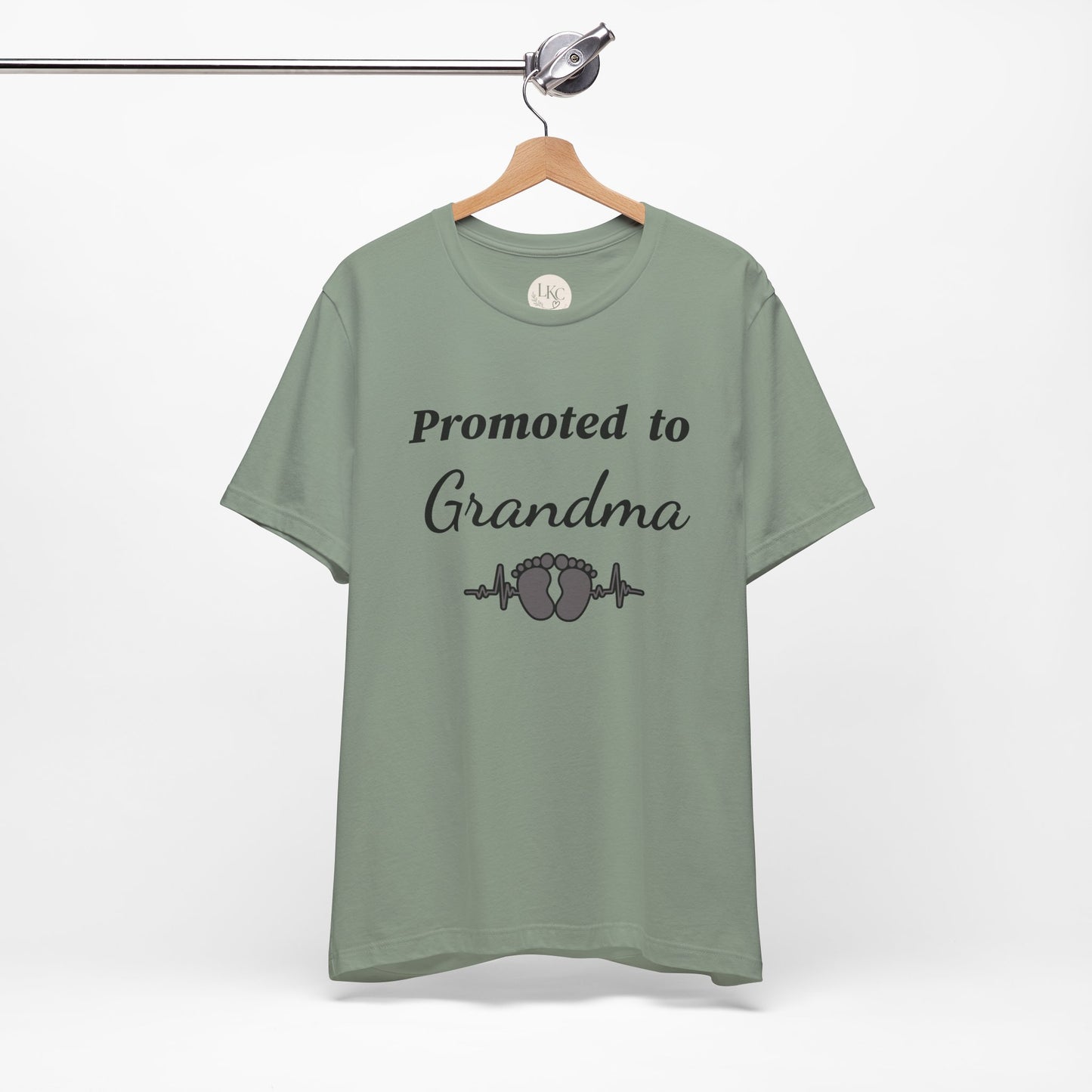 Promoted to Grandma T-Shirt — New Grandma Announcement Tee with Baby Feet Design