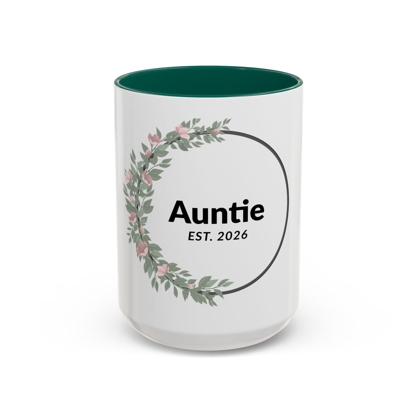Auntie Est. 2026 Floral Accent Mug — Personalized Gift for New Aunts (11oz, 15oz)