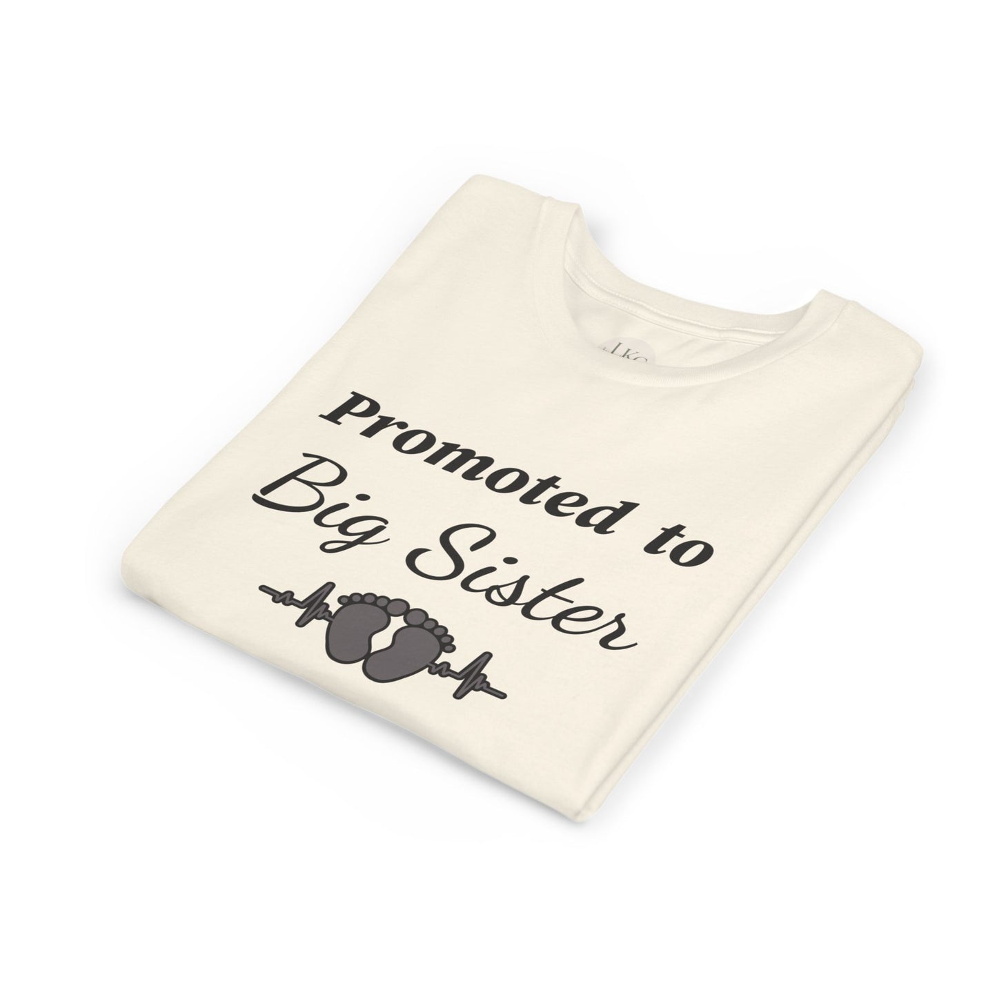 Promoted to Big Sister Youth Tee - Cute Announcement Shirt with Baby Footprint Design