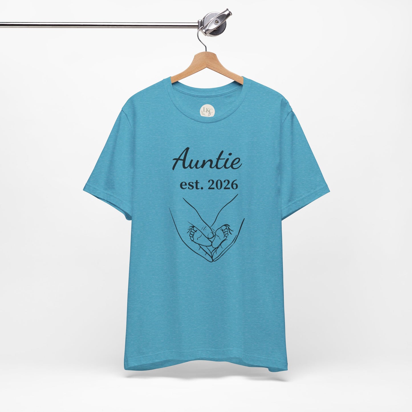 Auntie Est. 2026 Tee — New Aunt T-Shirt with Heart Hands Baby Design