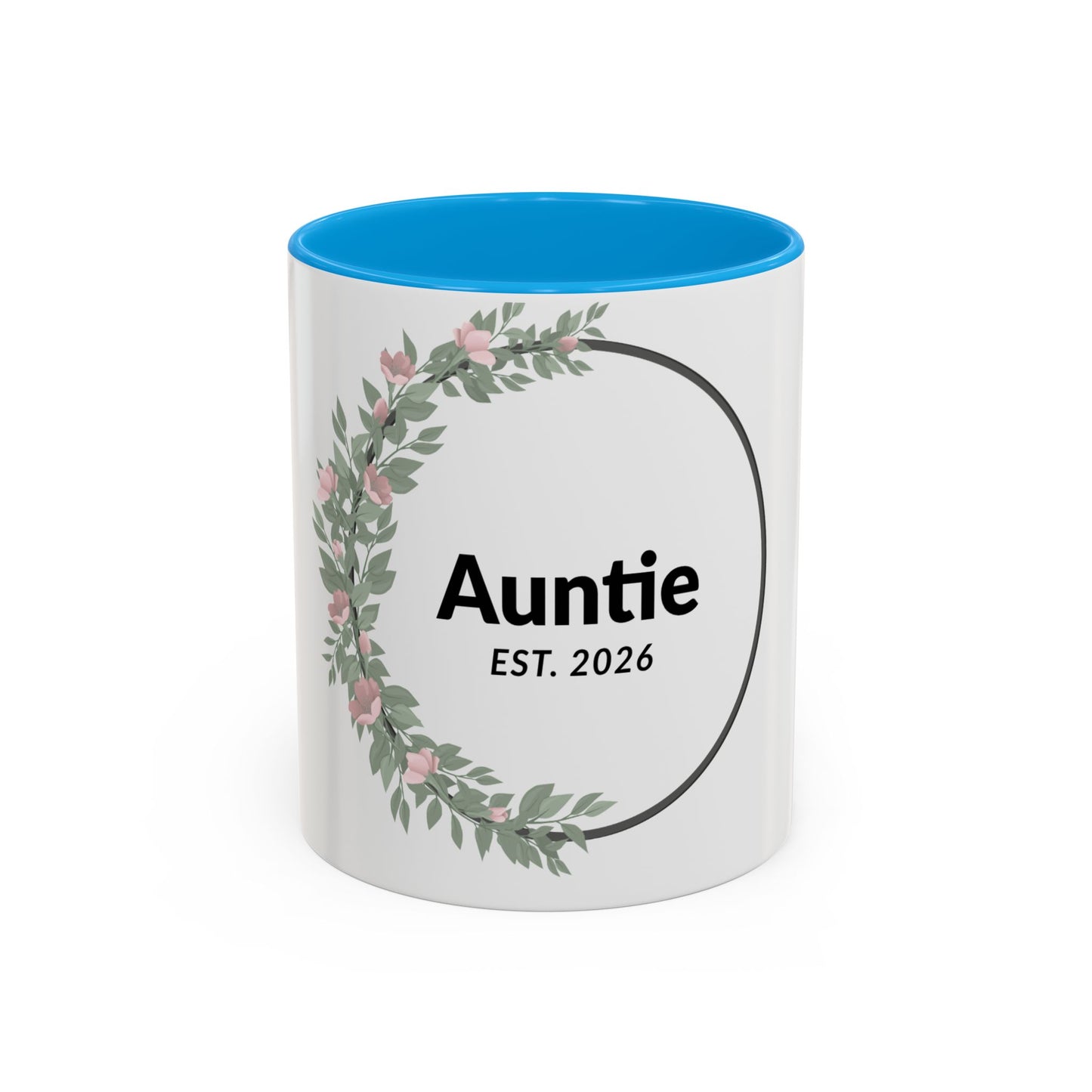 Auntie Est. 2026 Floral Accent Mug — Personalized Gift for New Aunts (11oz, 15oz)