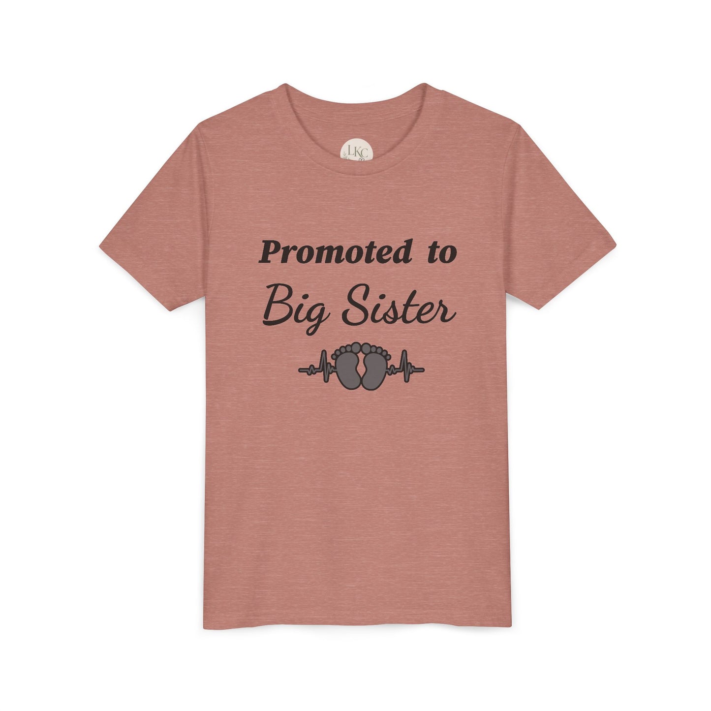 Promoted to Big Sister Youth Tee - Cute Announcement Shirt with Baby Footprint Design